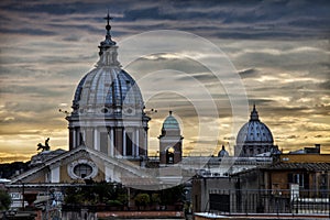 Skyline Rome, domes and monuments. Sunset. Italy