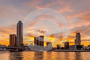 Skyline of Rotterdam in the Netherlands at sunset