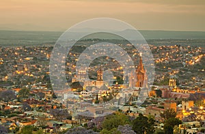 Skyline of San Miguel de Allende in Mexico After Sunset photo