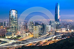 Skyline of Santiago de Chile with modern office buildings at financial district