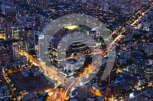 The skyline of Santiago de Chile by night.