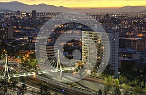 The skyline of Santiago de Chile by night.