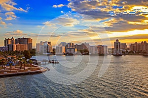 Skyline of Sarasota bay at sunrise