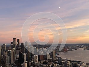 Skyline of Seattle with Mount Rainier in the background. Washington State, USA