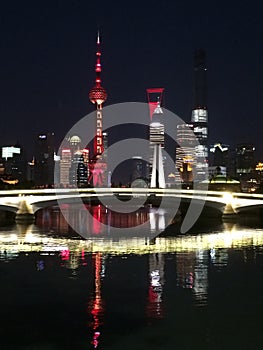 Skyline of Shanghai viewed from Suzhou Creek in Puxi photo