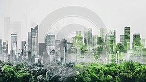 Skyline shifting from gray to green, representing the journey towards carbon neutrality and a greener urban environment photo