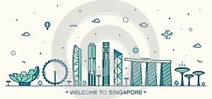 Skyline Singapore vector illustration linear style