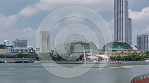 Skyline with skyscrapers of Marina Bay timelapse.