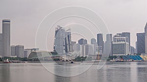 Skyline with skyscrapers of Marina Bay timelapse hyperlapse.