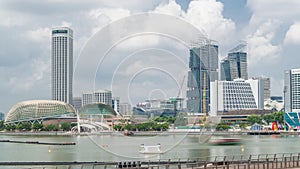 Skyline with skyscrapers of Marina Bay timelapse hyperlapse.