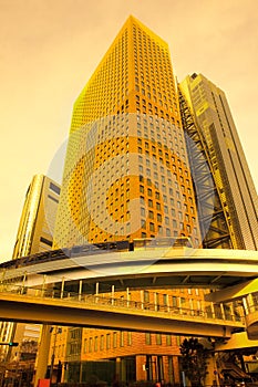 Skyline of skyscrapers at Shiodome Area in Tokyo photo