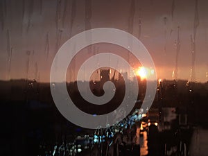 Raindrops on the window after the storm