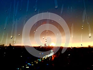 Raindrops on the window after the storm