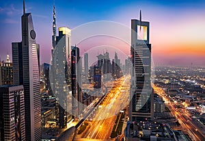 The skyline and streets of Dubai, United Arab Emirates