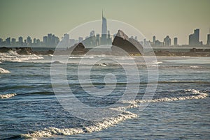 Skyline of Surfers Paradise at sunset - Skyscrapers over the water - Queensland, Australia