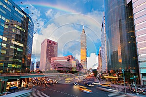 Skyline of taipei city with 101 building