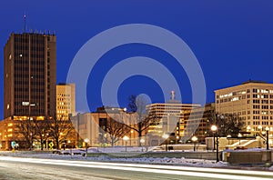 Skyline of Topeka at sunrise