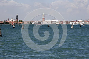 Skyline of Venice from Lido, Italy photo