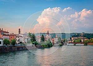 The skyline of Verona and the Adige river