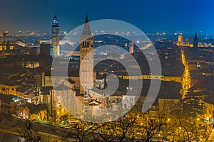 Skyline of Verona in Italy at night