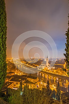 Skyline of Verona in Italy at night