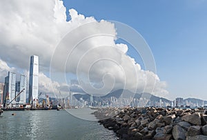 Skyline of Victoria Harbor of Hong Kong city