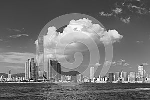 Skyline of Victoria harbor of Hong Kong city