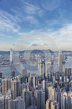 Skyline of Victoria harbor of Hong Kong city