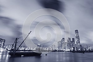 Skyline of Victoria Harbor of Hong Kong city