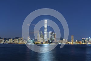 Skyline of Victoria harbor of Hong Kong city