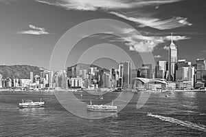 Skyline of Victoria harbor of Hong Kong city