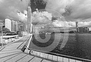 Skyline of Victoria harbor of Hong Kong city