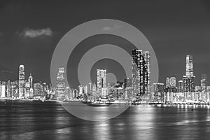 Skyline of Victoria Harbor of Hong Kong city at night