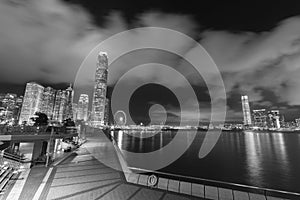 Skyline of Victoria Harbor of Hong Kong city at night