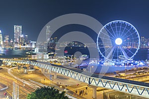 Skyline of Victoria harbor of Hong Kong city at night