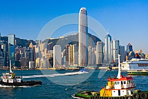 Skyline of Victoria Harbour on Hong Kong Island, China