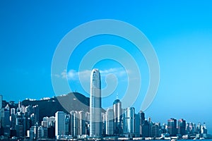 Skyline of Victoria Harbour on Hong Kong Island from Kowloon, China