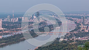 Skyline of Vienna from Danube Viewpoint Leopoldsberg aerial day to night timelapse.