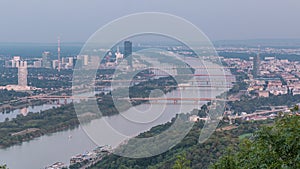 Skyline of Vienna from Danube Viewpoint Leopoldsberg aerial day to night timelapse.