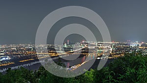 Skyline of Vienna from Danube Viewpoint Leopoldsberg aerial night timelapse.