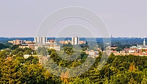 Skyline view of the city of apeldoorn from the forest, Dutch town in nature, The netherlands