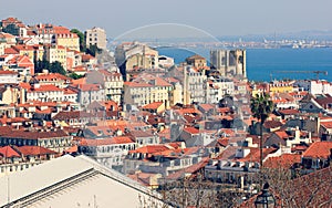 Skyline View of Old Town and Church of Lisbon, Portugal photo