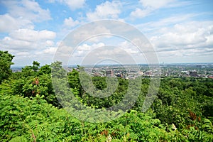 Skyline view of Quebec City, Canda from mountain viewpoint