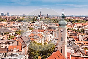 skyline view of red roofs in Munich, Germany