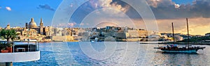 Skyline view of Valletta ancient city at sunset. Malta