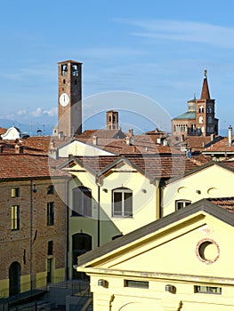 Skyline of the village of Soncino with the medieval tower and th