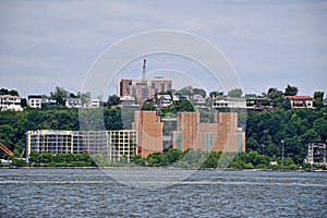 Skyline of Weehawken, New Jersey across Hudson River from Manhattan, USA