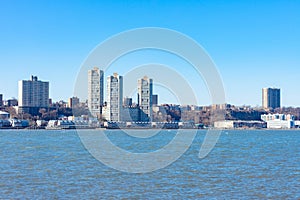 Skyline of West New York and Guttenberg New Jersey with a Clear Blue Sky along the Hudson River