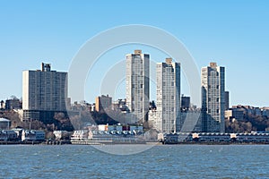 Skyline of West New York and Guttenberg New Jersey with a Clear Blue Sky along the Hudson River