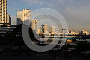 Skyline of Yokohama City in Japan in soft evening light